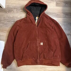 RARE J130 CLY Carhartt Men's Insulated Zip Hooded Jacket Burgundy/Clay 2XL/XL